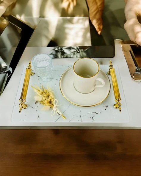 Soulmate Beyaz Desenli Söz Tepsisi ve Nişan Tepsisi Beyaz - 3