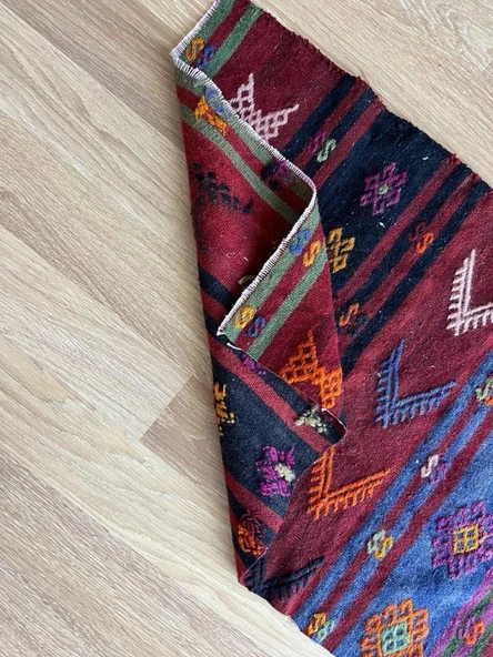56x98 cm Küçük Tribal Desenli Renkli Vintage Kilim Halı, El Dokuma Geometrik Mini Alan Kilim - 8