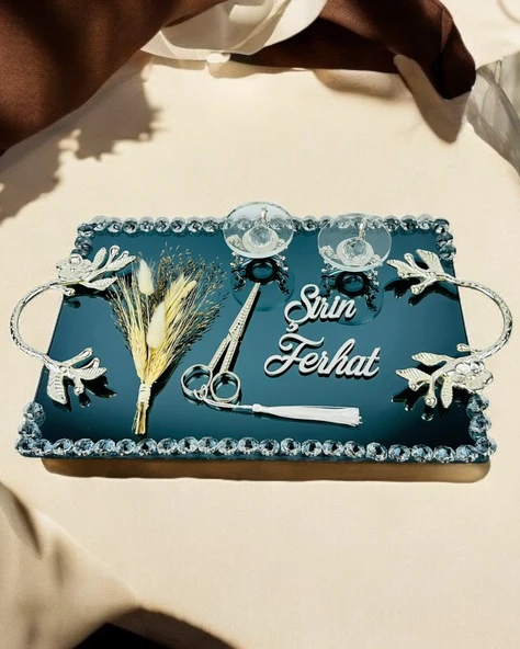 Serenity Gümüş Söz Tepsisi ve Damat Kahve Fincan Tepsisi  BEYAZ-GÜMÜŞ - 2