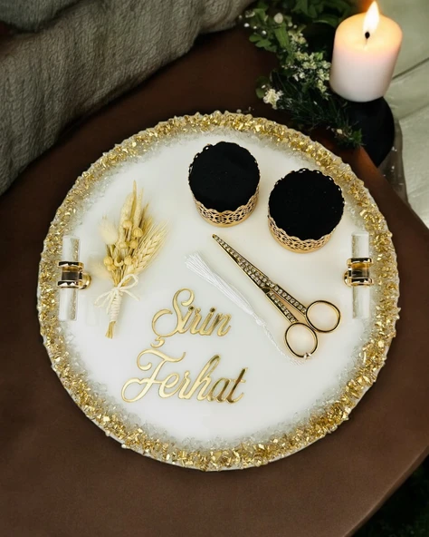Spark Gold Epoksi Söz Nişan Tepsisi  Siyah - 2