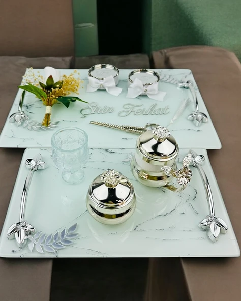 Loyalty Beyaz Desenli Gümüş Nişan Tepsisi  BEYAZ-GÜMÜŞ - 3