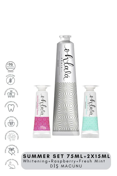 OHLALA Whitening 75 ml + Fresh Mint 15 ml + Raspberry mint 15 ml Summer Set Diş Macunu