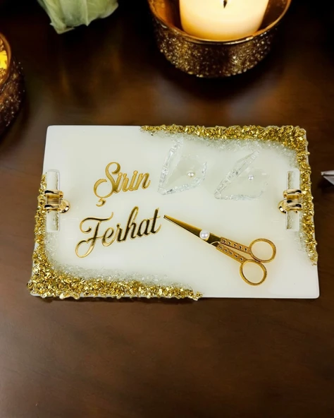 Spark Gold Epoksi Söz Nişan Tepsisi  mavi - 2