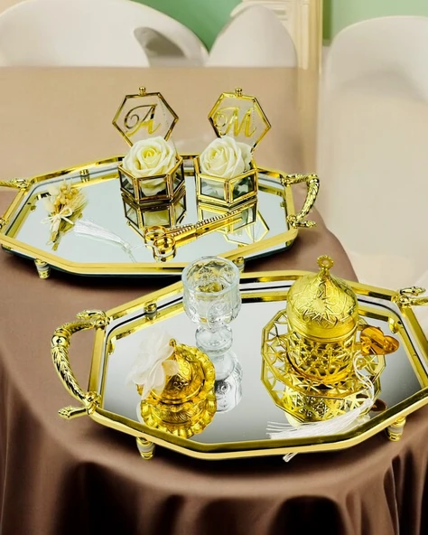 Infinity Gold Şık Söz Nişan Tepsisi  Beyaz