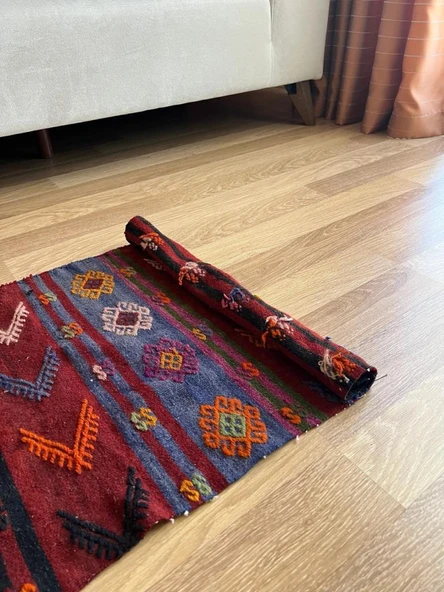 56x98 cm Küçük Tribal Desenli Renkli Vintage Kilim Halı, El Dokuma Geometrik Mini Alan Kilim - 4