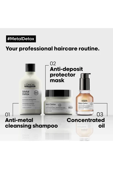 L'OREAL PROFESSİONNEL Loreal Professional Metal Detox-Kırılma Karşıtı Saça Yoğun Parlaklık Veren 3'lü/Bakım Seti/GEM100D5S