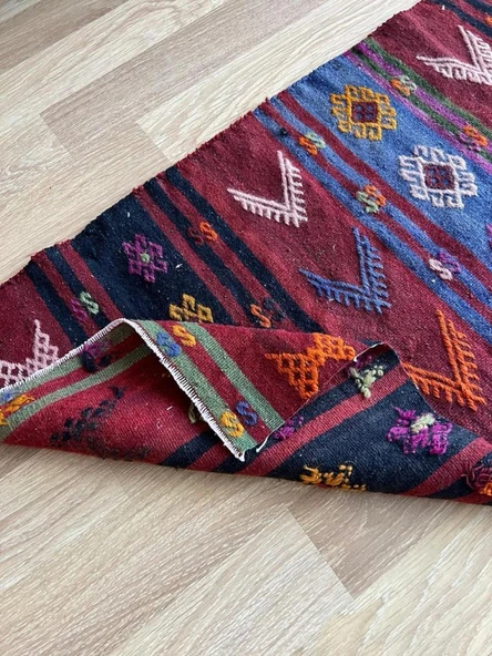 56x98 cm Küçük Tribal Desenli Renkli Vintage Kilim Halı, El Dokuma Geometrik Mini Alan Kilim - 3