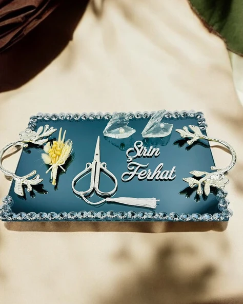 Serenity Gümüş Söz Tepsisi ve Damat Kahve Fincan Tepsisi  gümüş - 2