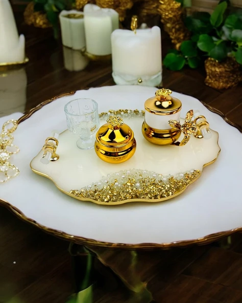 Spark Gold Epoksi Söz Nişan Tepsisi  BRONZ - 3