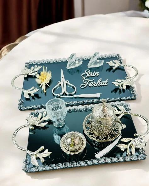 Serenity Gümüş Söz Tepsisi ve Damat Kahve Fincan Tepsisi  gümüş