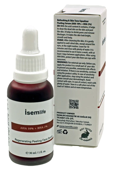 İSEMLİFE Canlandırıcı & Cilt Tonu Eşitleyici Peeling Serum 30 ml ( Aha 10% Bha 2% ) - 3