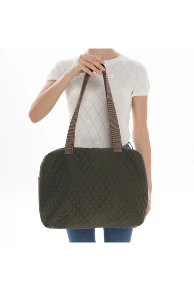 ÇANTA avvaH Özel Tasarım Haki Renk Kapitone Anne Kol Çantası HKKK1027 - 3