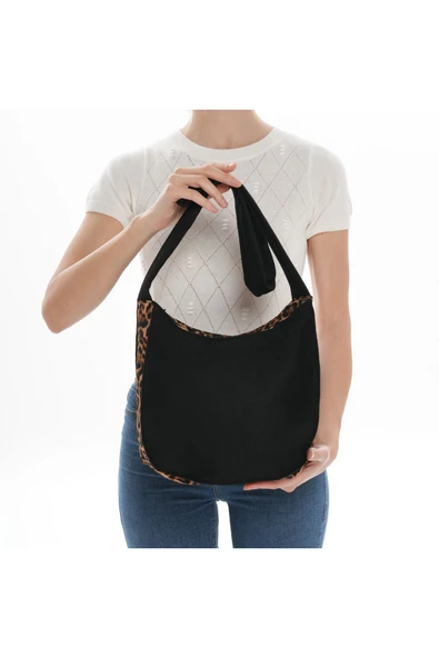 ÇANTA avvaH Özel Tasarım Leopar Desenli Siyah Kaşe Çanta SKLDKK1037 - 3