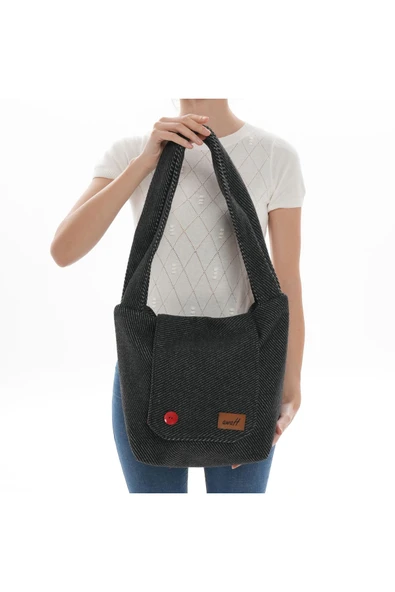 ÇANTA avvaH Özel Tasarım Antrasit Kapaklı Kaşe Kol Çantası AKKK1034 - 2