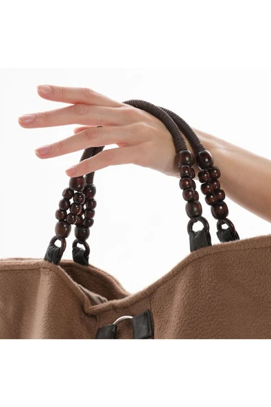 ÇANTA avvaH Özel Tasarım Kahverengi Kaşe Boncuklu Kol Çantası KKBK1029 - 3