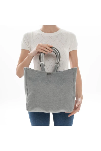 ÇANTA avvaH Özel Tasarım Gri Kaşe Asimetrik Desenli El Çantası GKGK1019 - 2