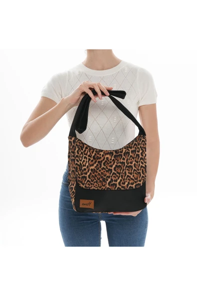 ÇANTA avvaH Özel Tasarım Leopar Desenli Siyah Kaşe Çanta SKLDKK1037 - 2