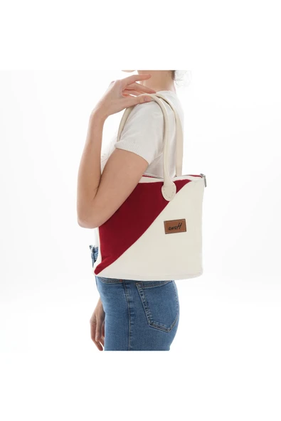 ÇANTA avvaH Özel Tasarım Kırmızı Beyaz Kaşe Kol Çantası KBKBE1003 - 3