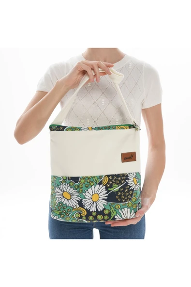 ÇANTA avvvaH Özel Tasarım Beyaz Kaşe Çiçek Desenli Kol Çantası BKYD1009 - 3