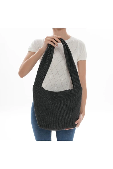 ÇANTA avvaH Özel Tasarım Antrasit Kapaklı Kaşe Kol Çantası AKKK1034 - 3