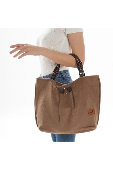 ÇANTA avvaH Özel Tasarım Kahverengi Kaşe Boncuklu Kol Çantası KKBK1029 - 2