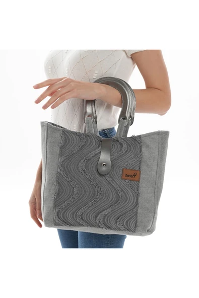 ÇANTA avvaH Özel Tasarım Gri Kaşe Asimetrik Desenli El Çantası GKGK1019 - 3