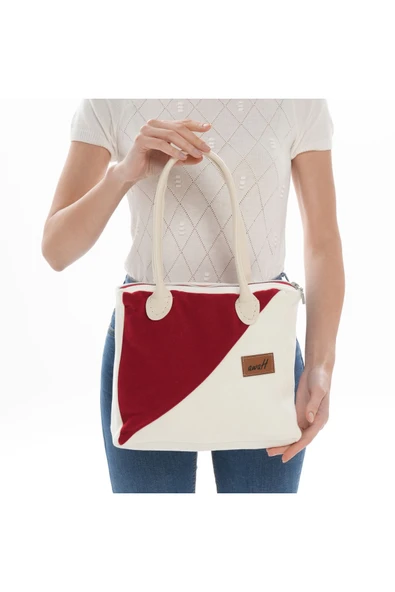 ÇANTA avvaH Özel Tasarım Kırmızı Beyaz Kaşe Kol Çantası KBKBE1003