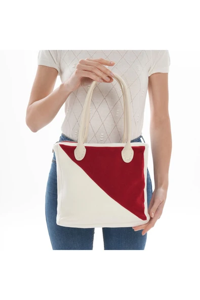 ÇANTA avvaH Özel Tasarım Kırmızı Beyaz Kaşe Kol Çantası KBKBE1003 - 2