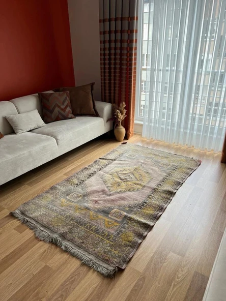 115x190 cm Bohem Pastel Renkli Halı, Vintage Anadolu El Dokuma Halısı, Orta Boy Yıkanabilir Antik Halı - 5