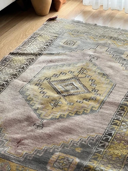 115x190 cm Bohem Pastel Renkli Halı, Vintage Anadolu El Dokuma Halısı, Orta Boy Yıkanabilir Antik Halı - 3