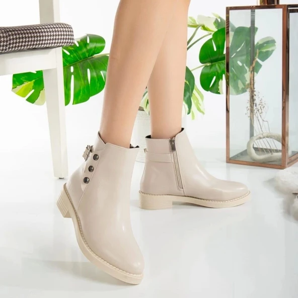 Diali Bej Cilt Topuklu Bot - Resim 4