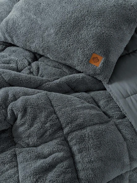 Cotton Box Peluş Çift Kişilik Yorgan Seti Gri - 3