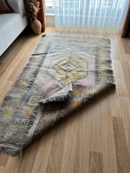 115x190 cm Bohem Pastel Renkli Halı, Vintage Anadolu El Dokuma Halısı, Orta Boy Yıkanabilir Antik Halı