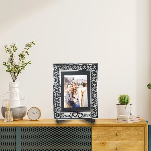 Veraart Kişiye Özel Işıklı Çiçek Desenli Fotoğraf Çerçevesi Sevgililer Günü Hediyesi - 3