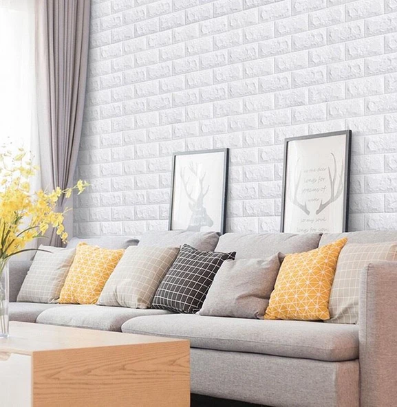 Renkli Duvarlar 50cmx500cm 2,5 m2 1 Adet Yapışkanlı Duvar Kağıdı Esnek Köpük Paneli Beyaz 3d Tuğla Desen Ev Ofis - 7