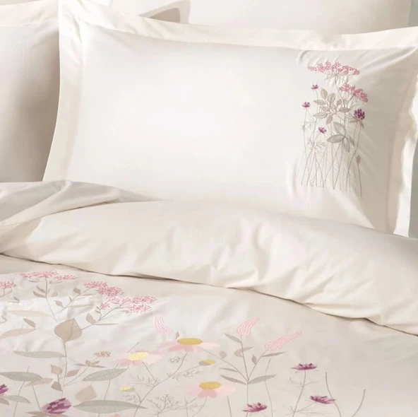 Hobby Çift Kişilik Poplin Premium Nakışlı Nevresim Emilia Krem - 2