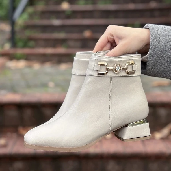 Terci Bej Cilt Topuklu Bot - Resim 4