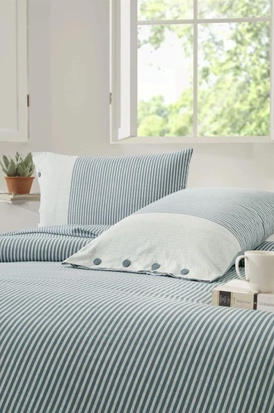 Özdilek Çift Kişilik Ranforce Nevresim Takımı Natural Line Mavi - Resim 2