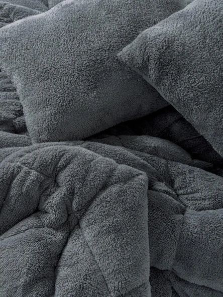 Cotton Box Peluş Çift Kişilik Yorgan Seti Gri - 2