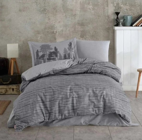 Hobby Çift Kişilik Poplin Nevresim Tully Gri ürün görseli