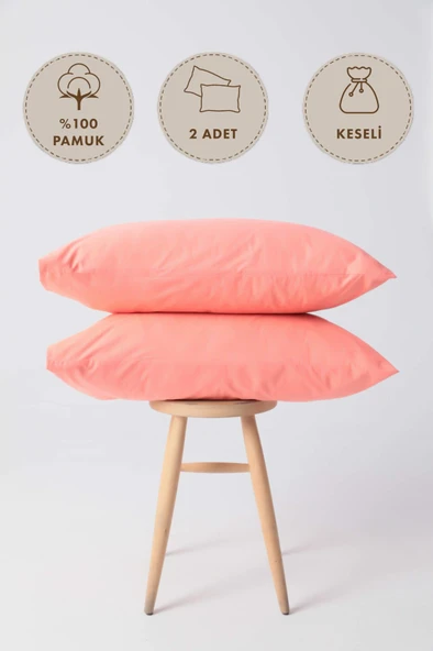 %100 Pamuk 2li Keseli Yastık Kılıfı 50x70 - Nar Çiçeği