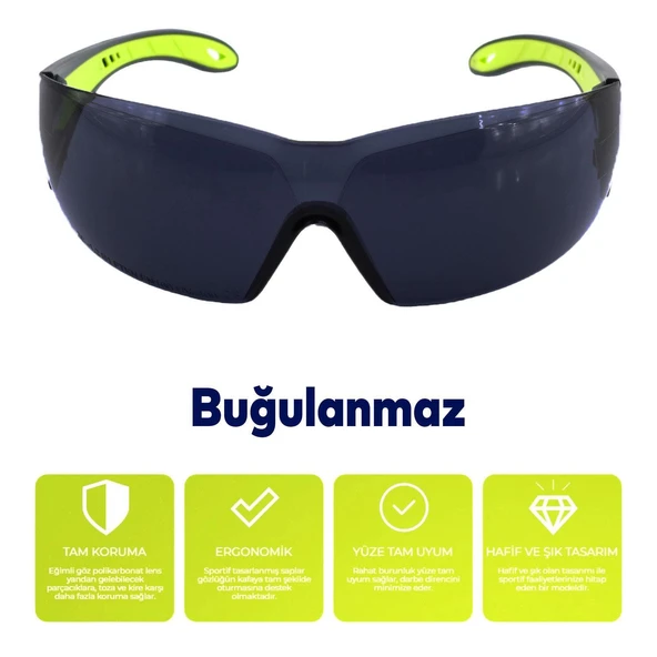 İş Güvenlik Siyah Kaynak Gözlüğü Buğulanmaz Lazer UV Koruyucu Toz Korumalı Gözlük Silikon Kulaklık - 2