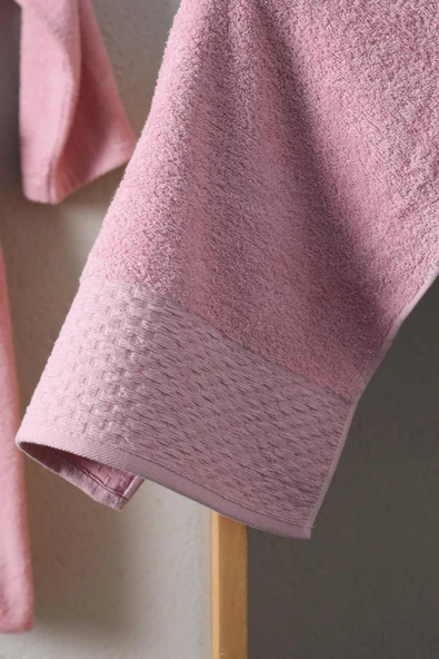 Tuwa Unisex Pamuklu L Beden Tekli Bornoz Seti - Pudra - 4