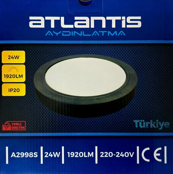 Atlantis 24w Sıva Üstü Panel Led Beyaz Yuvarlak Çap 23 cm Soğutuculu 1920 lm 220v Siyah - 2