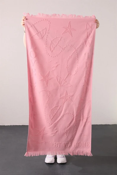 Trend %100 Pamuk Kabartmalı Plaj Havlusu - Pembe - 2