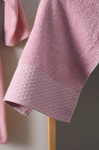 Tuwa Unisex Pamuklu XL Beden Tekli Bornoz Seti - Pudra - 4