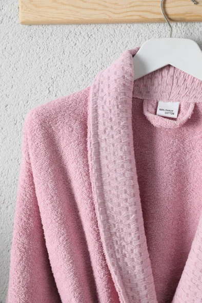 Tuwa Unisex Pamuklu XL Beden Tekli Bornoz Seti - Pudra - 2