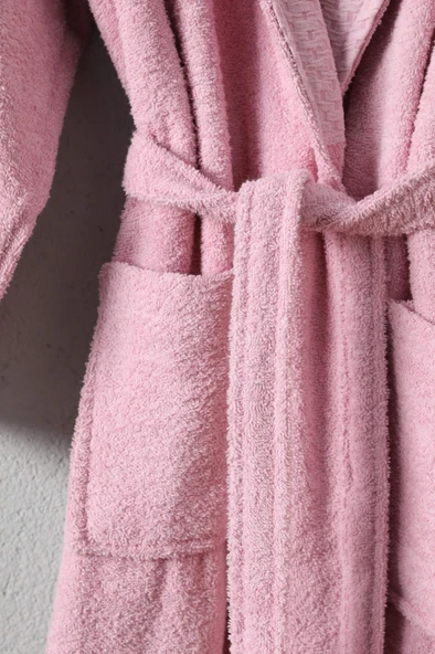 Tuwa Unisex Pamuklu XL Beden Tekli Bornoz Seti - Pudra - 3