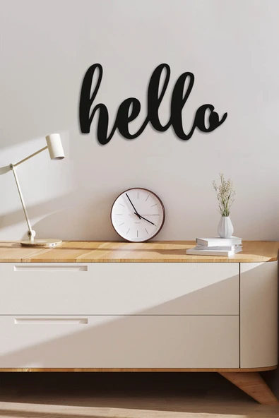 Dekoratif Forex Hello Duvar Dekoru, Duvar Dekorasyon Hello Yazısı Siyah 24cmx44cm