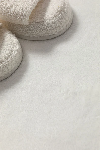Püsküllü Peluş Kaydırmaz Taban 2li Paspas Takımı - Beyaz - 4